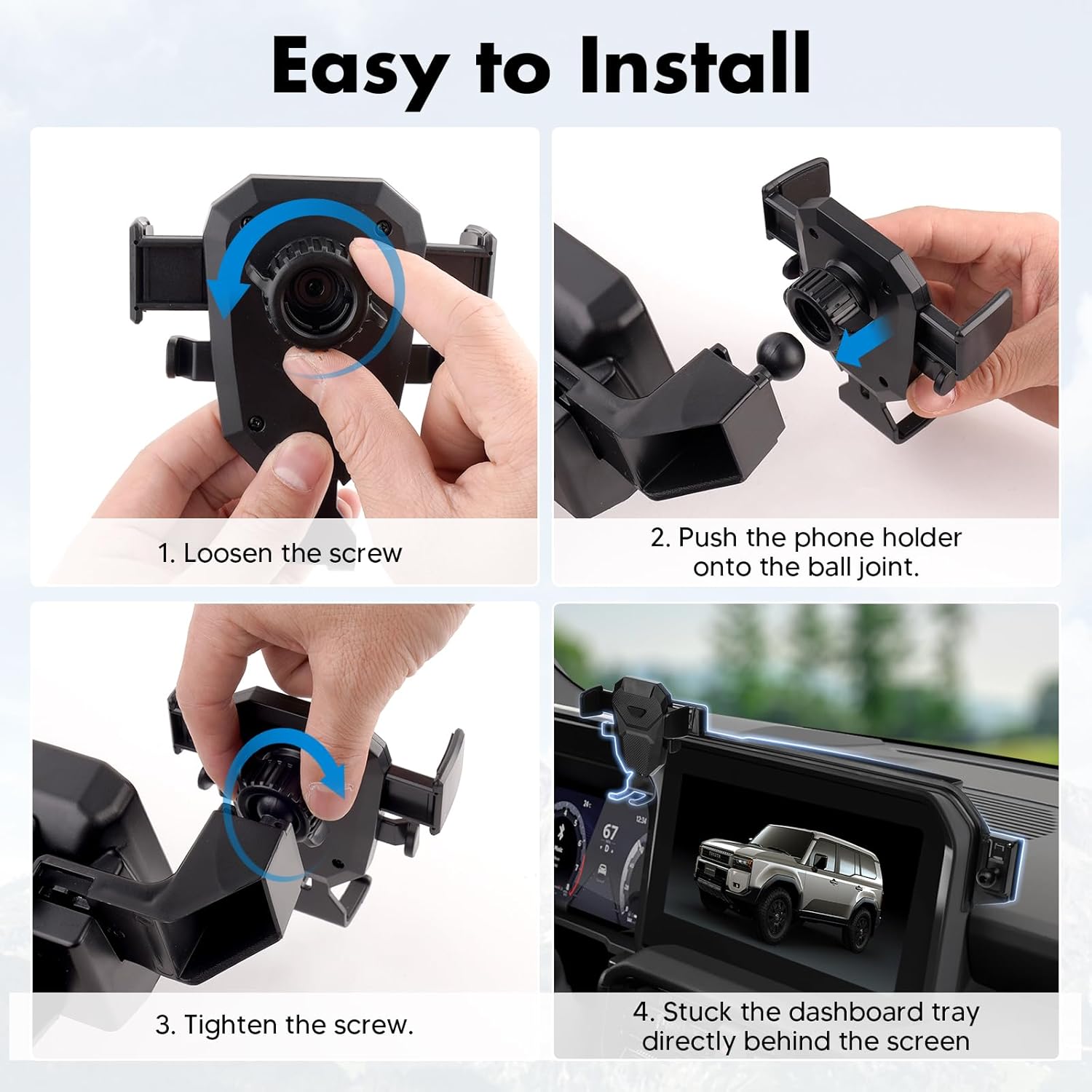 FIILINES Phone Holder for Toyota Land Cruiser 2024-2025 (Fit 12.3" Touch Screen), Phone Mount with Dash Organizer for Land Cruiser Accessories, 360 Degree Rotation Dash Mount Cell-Phone Holder