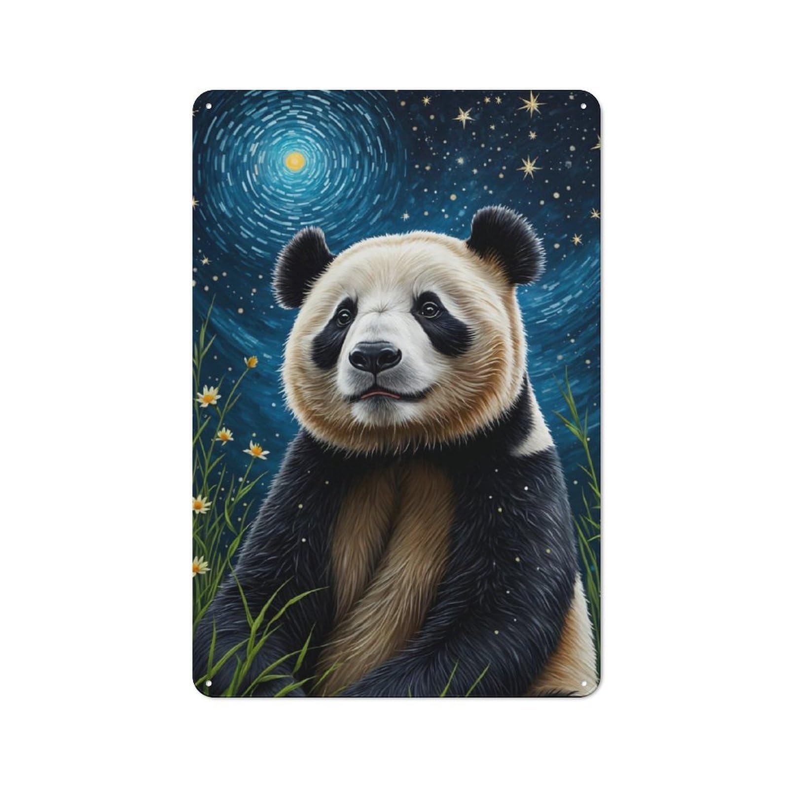 Junmoney Panda Starry Night Bistro Style Tin Wall Sign 30X20cm, Shop Wall Decor For Takeaway, Bar, Kitchen Or Counter Area