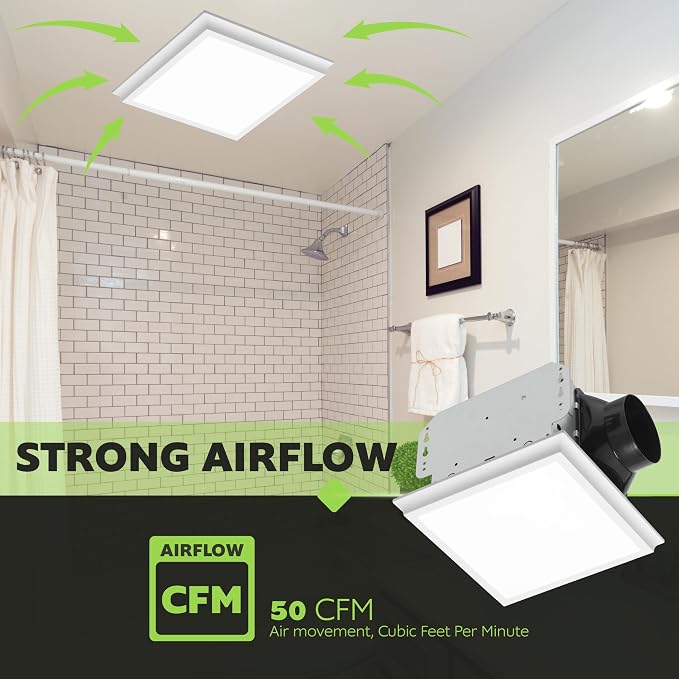 Extractor de baño Homewerks 50 CFM con luz LED y ventilación miniatura 7