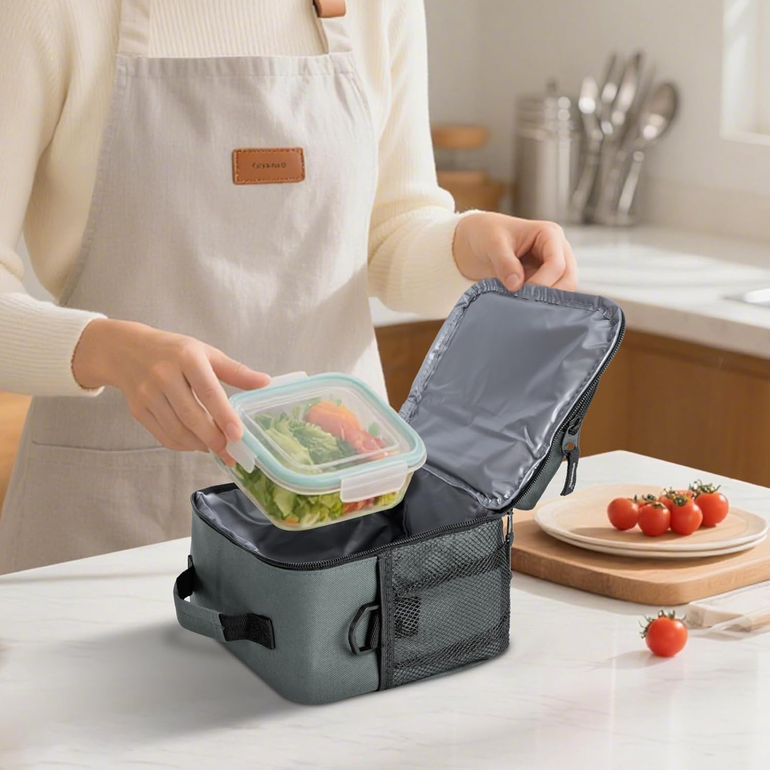 BALEINE Insulated Lunch Bag for Men Women, Leakproof Cooler Bag with Adjustable Shoulder Strap for Work Picnic, Lunch Box for Women Men (Small, Grey) - Image 6