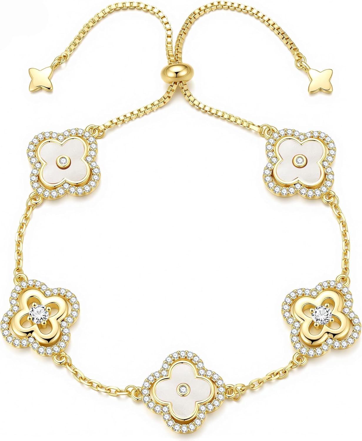 Turandoss Mothers Day Gifts for Mom Daughter Clover Bracelets for Women - Dainty 14K Gold Plated CZ Bracelets Colorful Four Leaf Clover Bracelet Lucky Jewelry Gift for Women Mothers Day Gifts for Mom