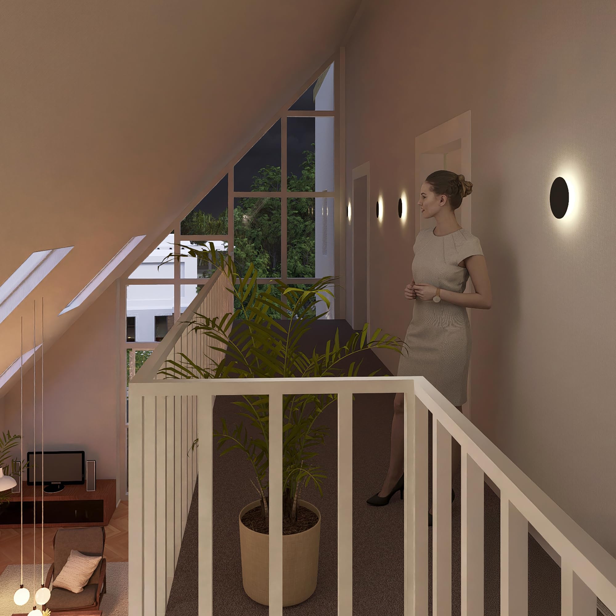 SSC-LUXon 4er Set IRELIA runde Wandlampe Ø 30cm indirektes Licht warmweiß/neutralweiß/kaltweiß - Wandleuchte schwarz Innen & Außen IP65