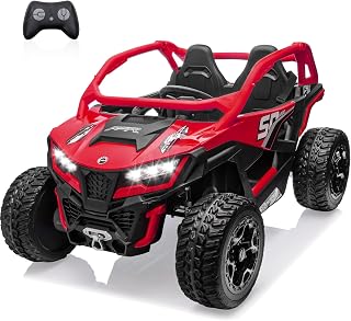 wanan XL 24V Ride on Toys for Big Kids 10AH Real Spacious 2-Seater, 4 x75W Motor 5MPH Ride on Car Kid UTV for Kids 3-8, EVA Tire, Remote Control, Bluetooth Music, 4 Spring Suspension (Red)