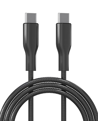 Metal Braided USB-C to USB-C Cord Chew Proof - 6.6ft 60W PD Fast Charging & Data Sync, Stainless Steel Indestructible Cat Dog Chew Proof Charger Cord for iPhone 16 15, Galaxy, Pixel, PS5