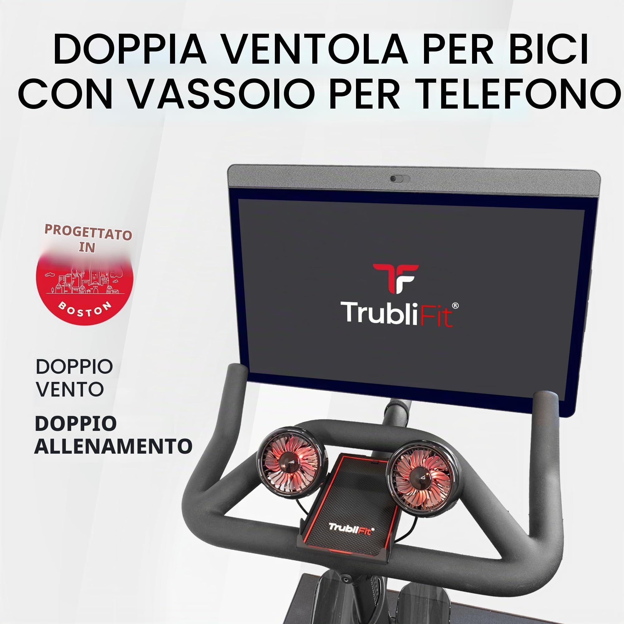 TrubliFit Peloton Bike - Ventola doppia per bicicletta con supporto per telefono, interamente in metallo, non richiede batterie, accessori per Peloton Bike