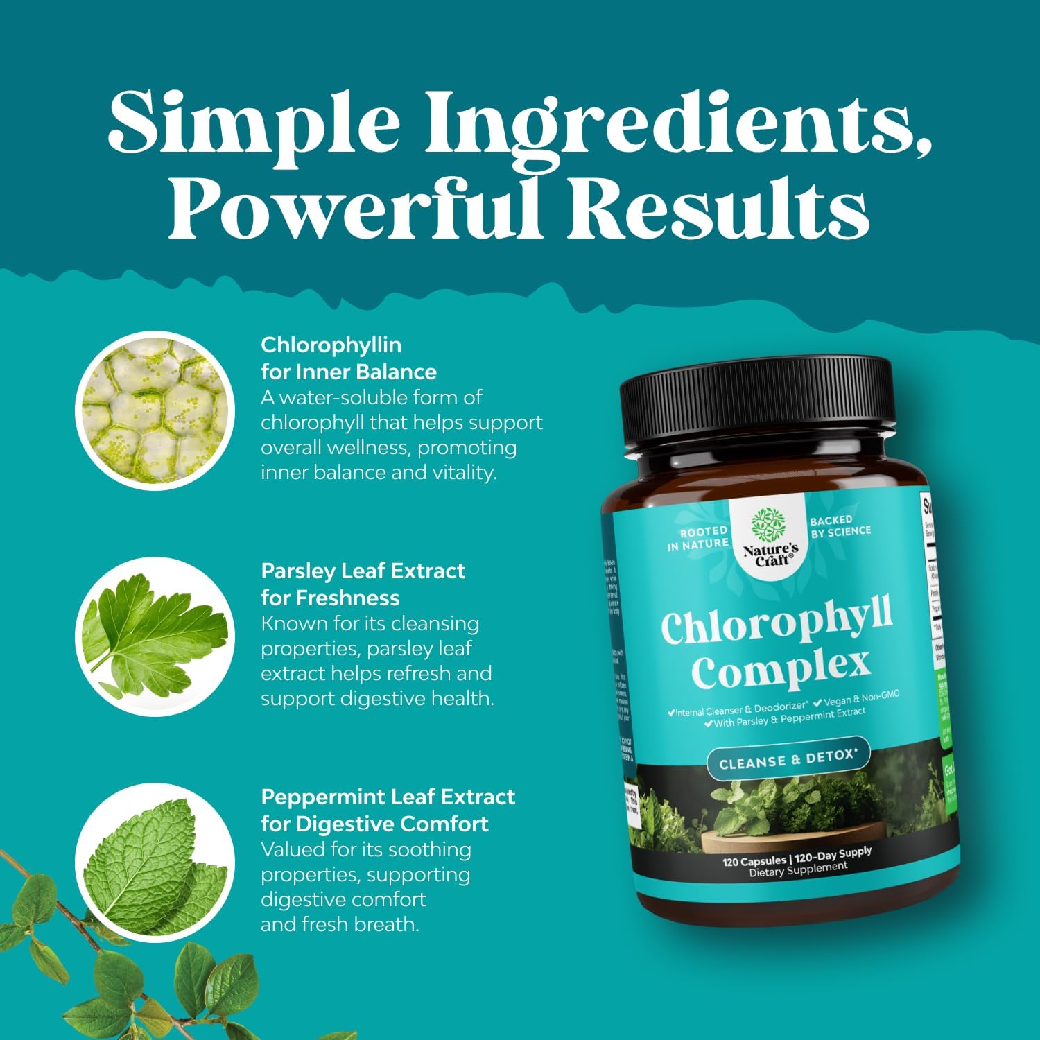 Chlorophyll Capsules for Cleanse and Detox Support - Internal Deodorant Pills for Body Odor with Mint & Parsley Extract Healthy Skin Immunity & Digestive Support - Vegan Non-GMO & Gluten Free (120ct)