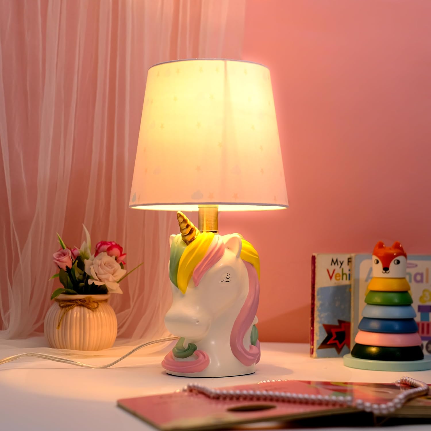 Unicorn Lamp for Girls Bedroom - 15", Girls Lamp for Kids Room - Cute Birthday Gifts for All Ages: Toddler Boys, Children 3 4 5 and Up Years Old, Kids Table Lamp, Pink Bedside Lamp
