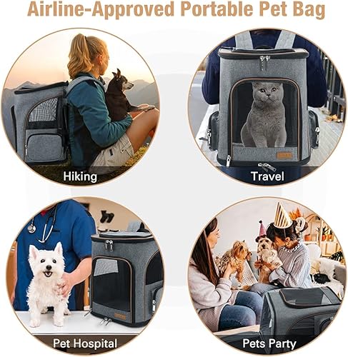 Miniatura 7 de Lekesky Mochila para gatos expandible para perros, aprobada por aerolíneas, mochila para mascotas, para gatos, perros pequeños, cachorros, color gris