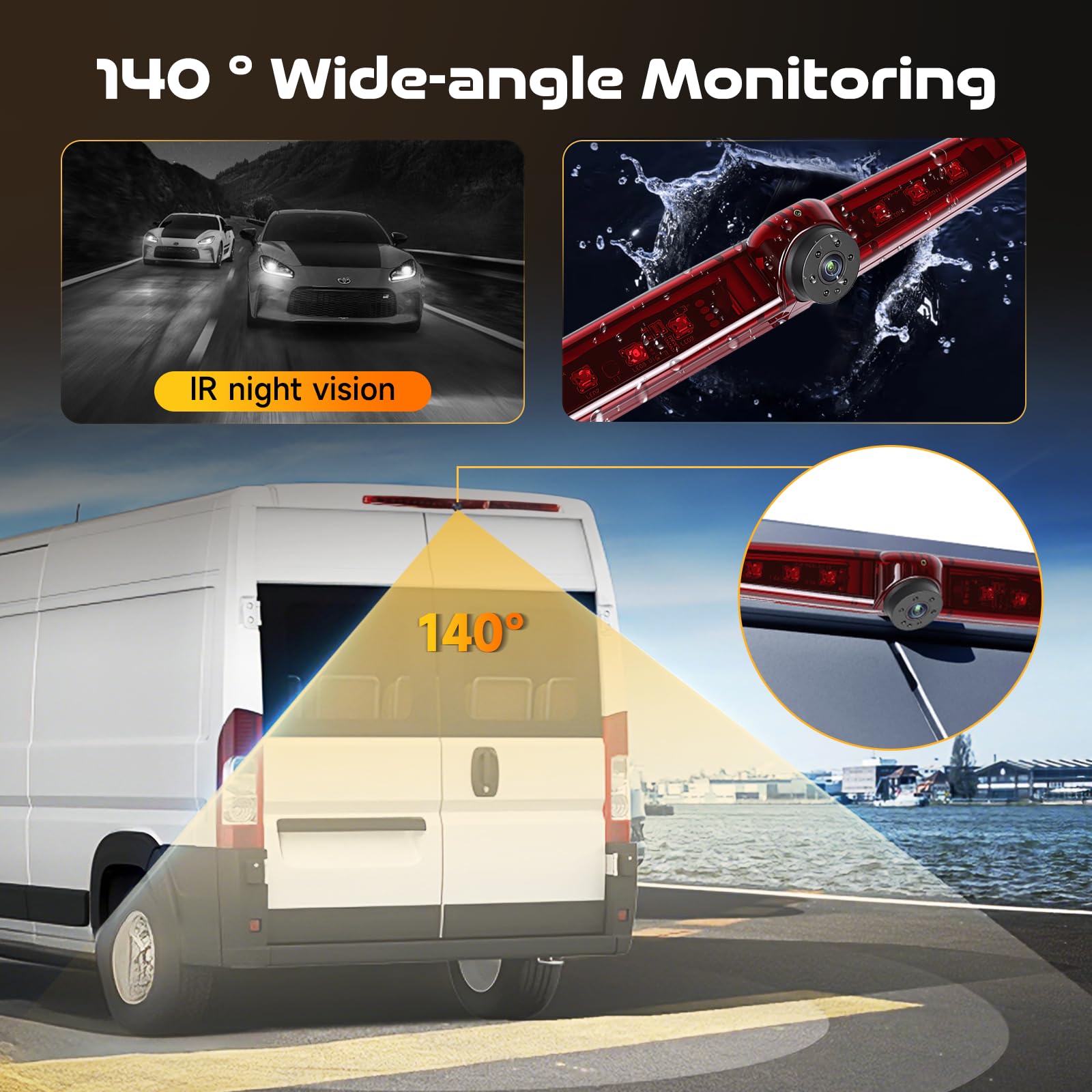 Hodozzy Caméra de Recul pour Portes Arrière Plates, Mode Double 720P AHD/CVBS Caméra pour Feu Stop Montage Elevé, Filaire Caméra Recul avec Vision Nocturne, Etanche, Grand Angle, Facile à Installer