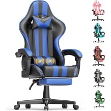 Ferghana Navy Gaming Chair, Ergonomic Racing Style Computer Chair with Footrest, Adjustable Reclining, Lumbar and Head Support, PU Leather Gamer Chair