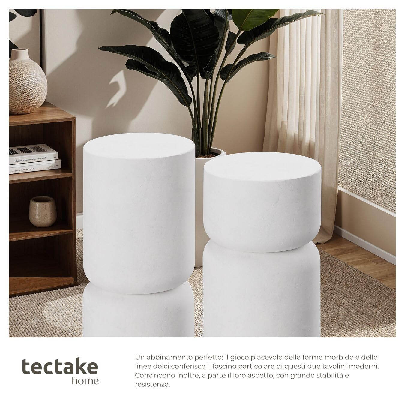 tectake® Set di 2 Tavoli Rotondi da Giardino Design Elegante, Tavoli per Esterno e Interno, Tavoli da Giardino Resistenti agli Agenti Atmosferici, Tavolini da Salotto 28 x 54,5 cm - Bianco