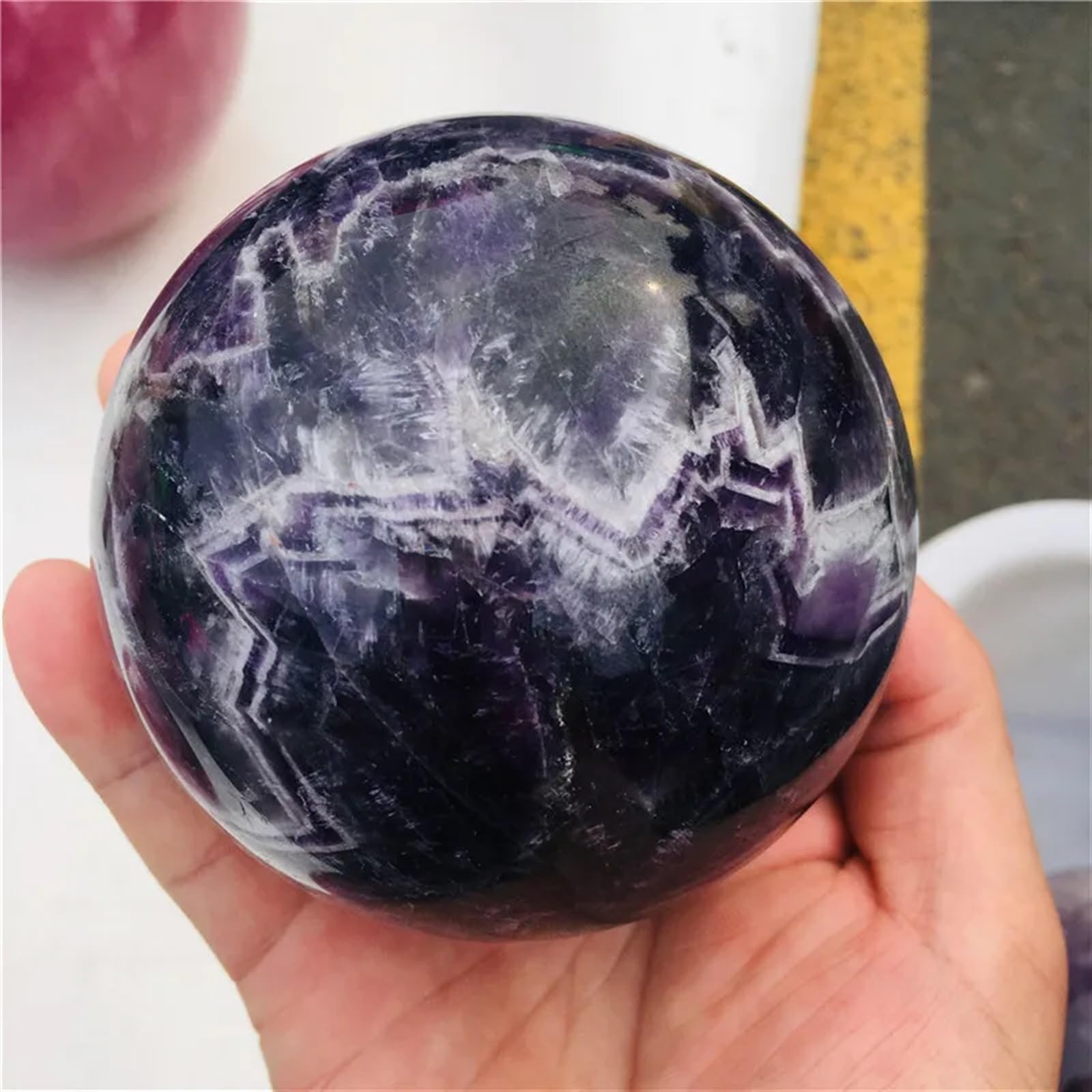 BHBHCPZGR Dream Amethyst Quartz Crystals Sphere Ball Ornaments (Size : 8-8.5cm) BHBHCPZGR