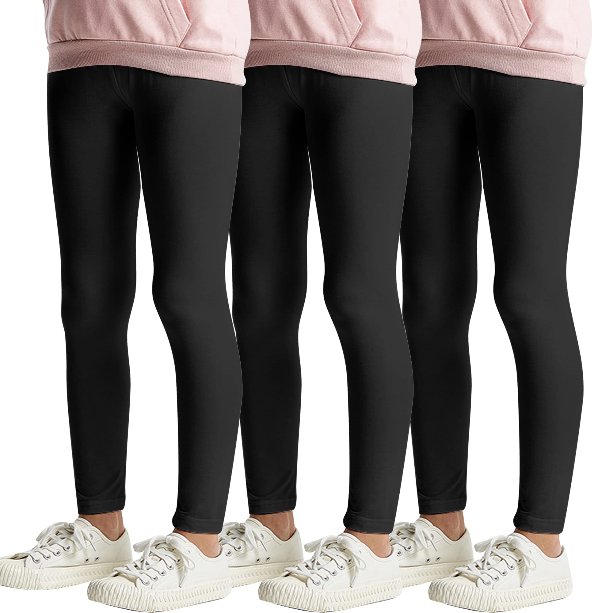 L&K-II 3er Pack Kinderleggings Basic Uni Farbe Mädchen Baby Leggins Fitness Hose Baumwolle 2708 Schwarz 122