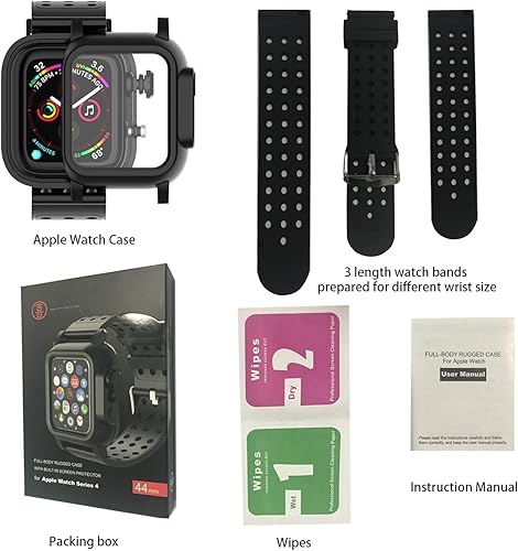Miniatura 7 de Realproof - Funda impermeable para Apple Watch de 1.73 pulgadas Series 6  SE  5  4 con 3 correas de silicona suave de alta calidad, a prueba de
