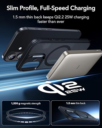 Vista 250 de ESR Funda para iPhone 15 Pro Max, compatible con MagSafe, de grado militar, negro transparente