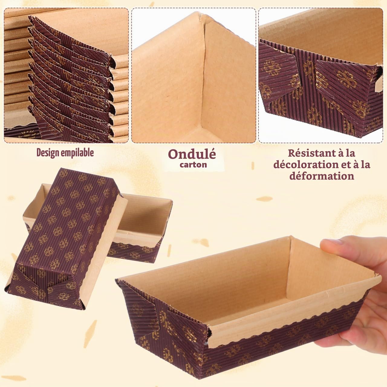 Amosfun Lot de 25 Moules a Cake Papier Rectangulaires 17x9,5x5 cm Resistants a la Chaleur pour Patisserie Cuisson Four Aperitifs Salades Evenements Traiteur Brique