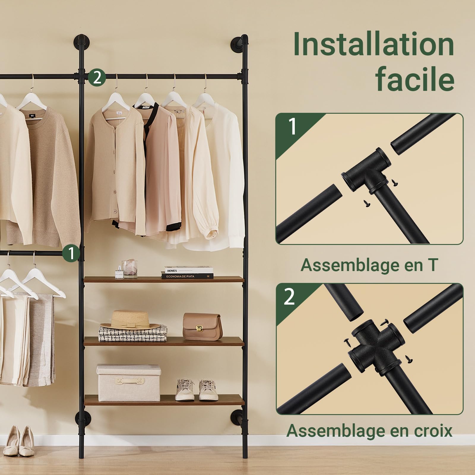 SoBuy Portant à Vêtements Mural avec 3 tringles 168x46x220 cm