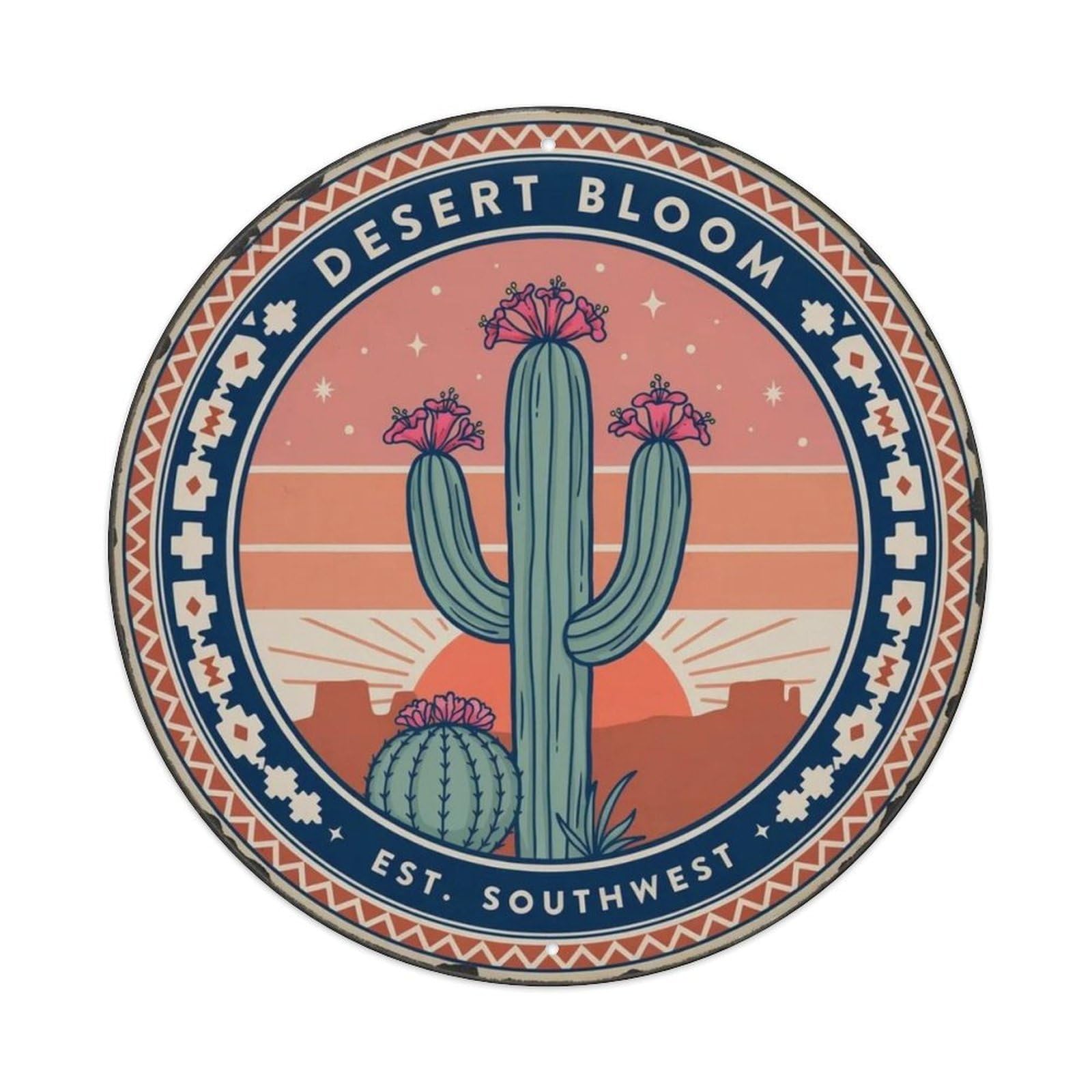 Vintage Cactus Flower Metal Tin Sign Plaque
