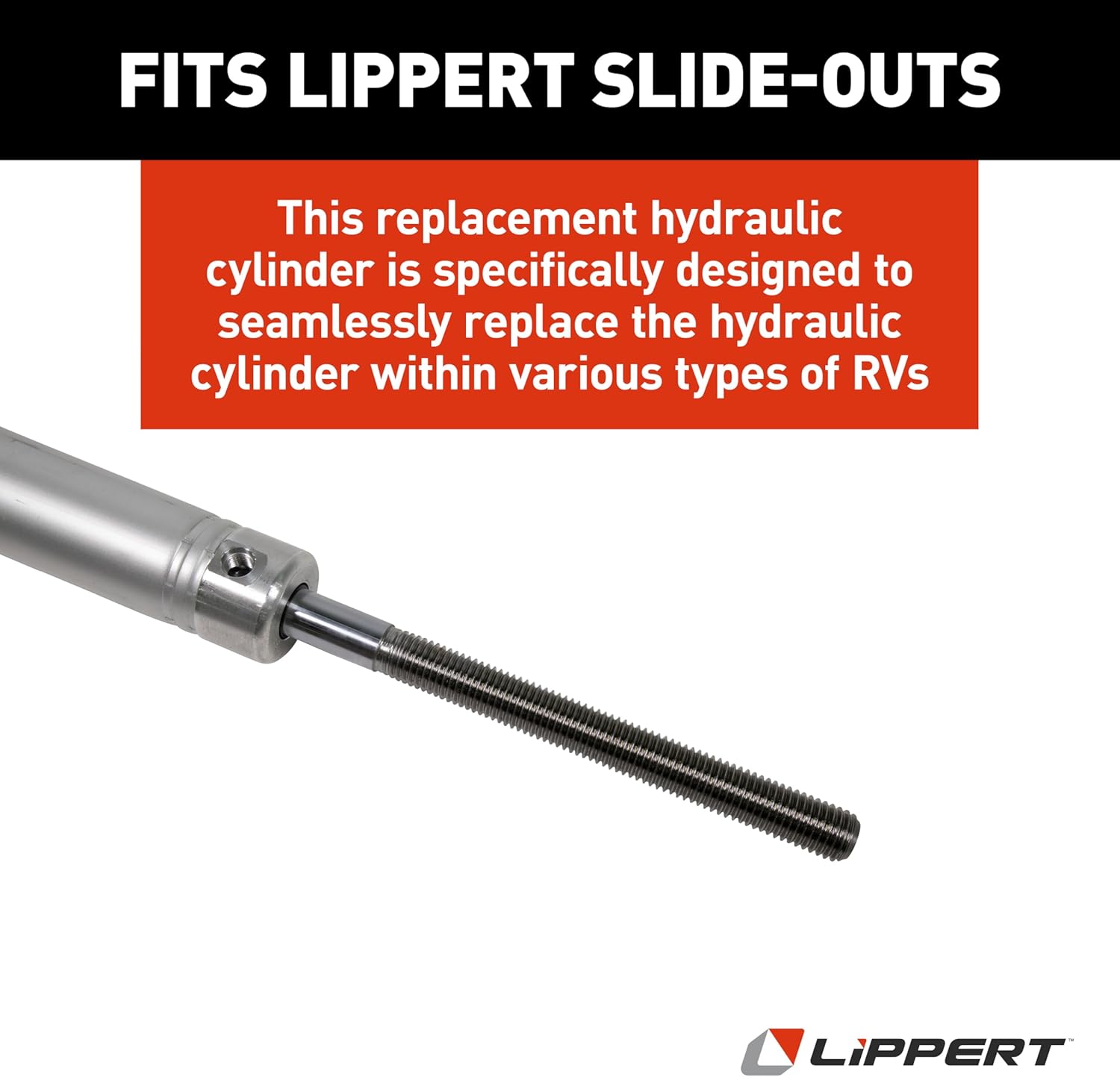 Lippert 53" Hydraulic Cylinder Replacement with 38" Stroke, 1-1/2" Bore, 3/4"-10 Thread for 5th Wheel RV, Travel Trailer, Motorhome Slide-Outs - 342328, Silver