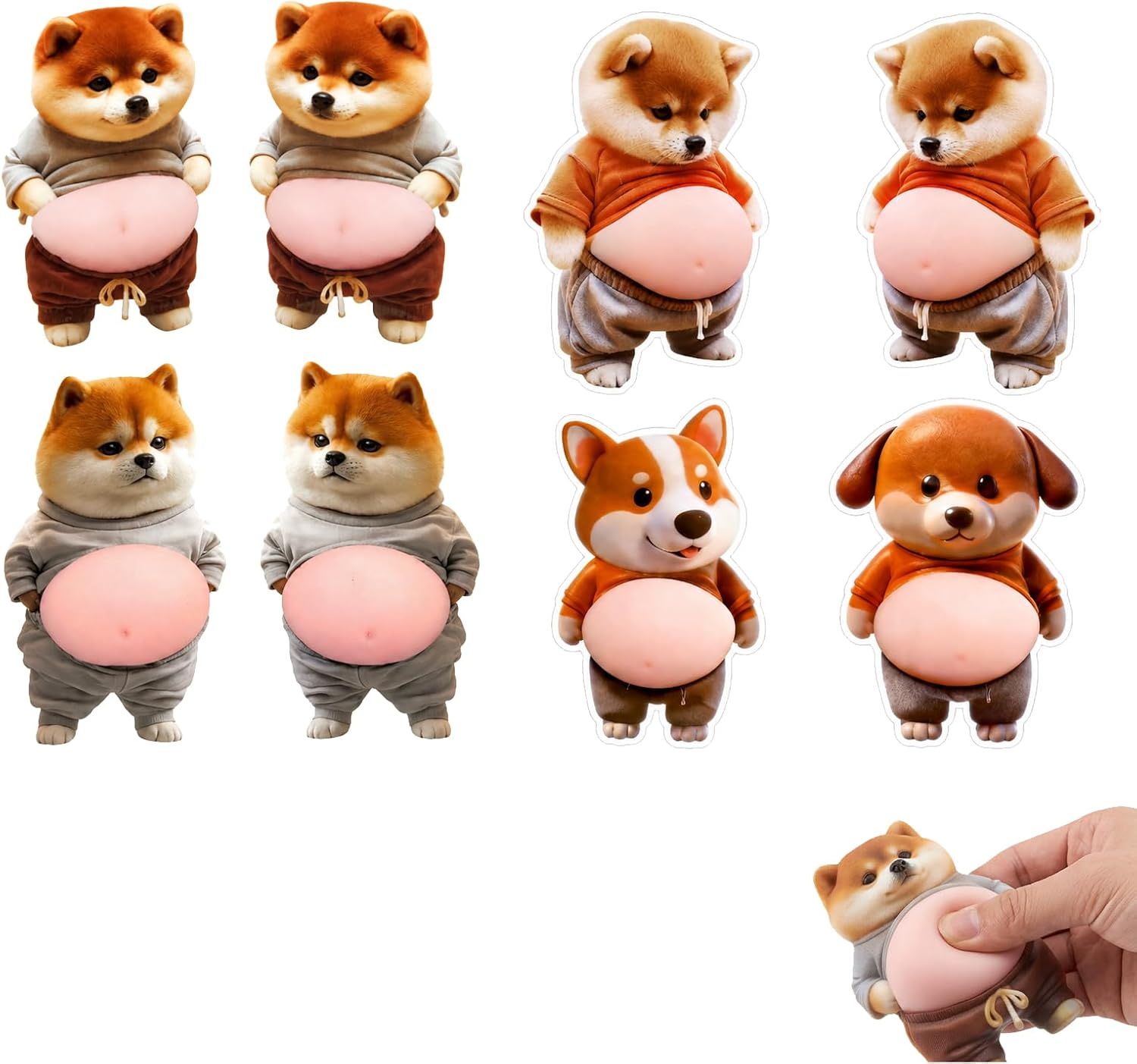 Squeeze Belly Sticker, 8 PCS Cute Squishy Dog Belly Sticker Stress Relief Fidget and Car Door Protector, Anti-Collision Stickers, Cute Shiba Inu Design for Home and Office Decoration