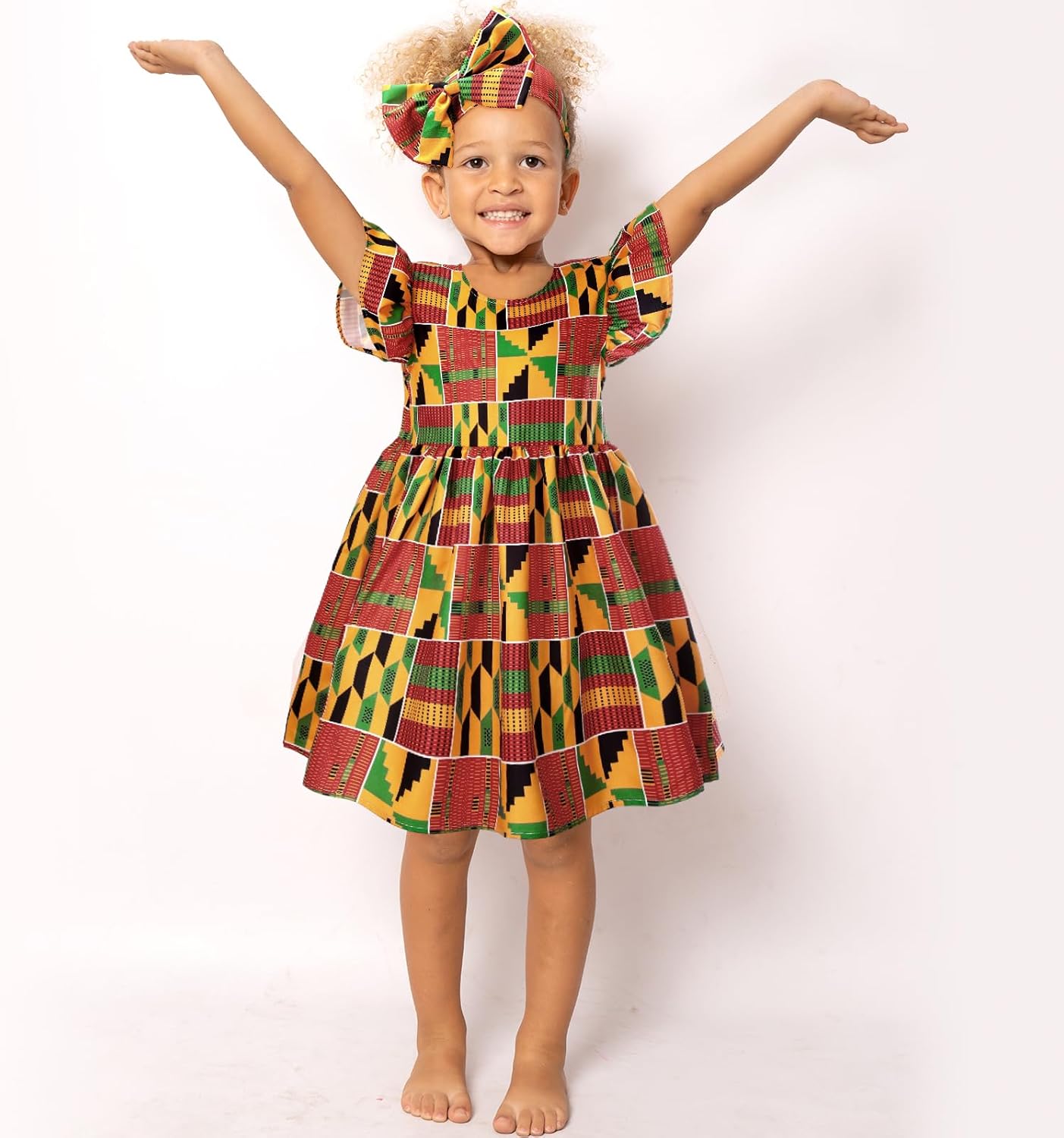Haysandy 2 Pcs African Toddler Girl Dashiki Ankara Outfit African Dashiki Dress Headband Set Print Summer Party Clothes - Image 6