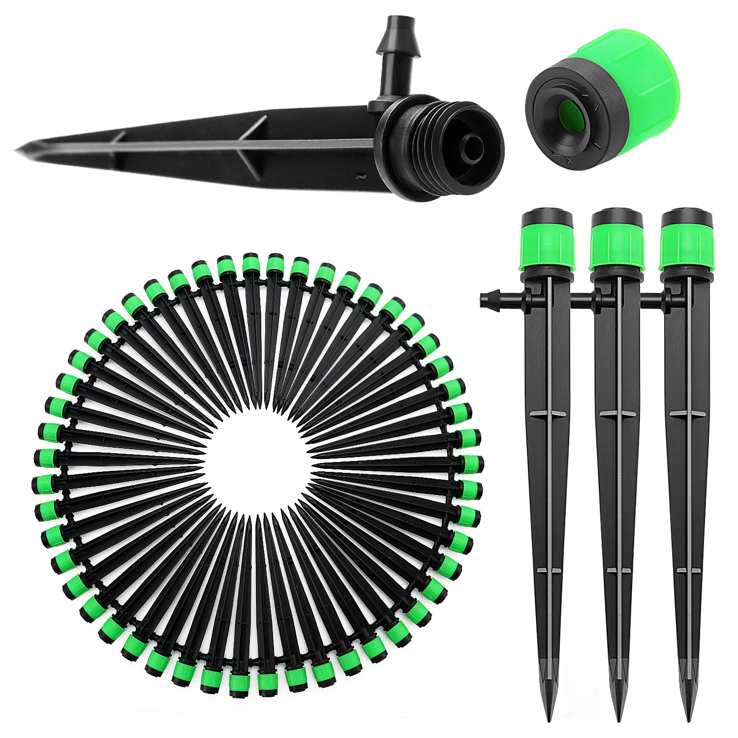 50 Piezas Gotero de Riego, VooGenzek 360-Grado 8-Agujero Aspersore de Riego Ajustables, Cabezas de Riego para Goteo Goteros con Conectore de Púas & Estaca Microtubo Piqueta, para Tubo 4/7 mm, Negro — view 22