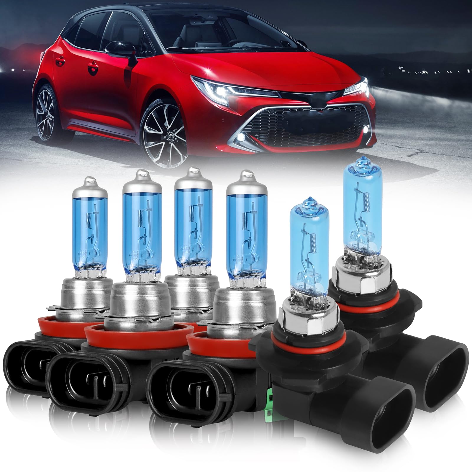 FZPJJNB Fits for TOYOTA 4RUNNER 2013-2020 Halogen Headlight Bulbs, 9005/HB3 High Beam+H11 Low Beam+H11 Fog Lamp Bulbs Combo, 5500K White Light Brightness Replacement Car HeadLight Bulbs, 6 Pack