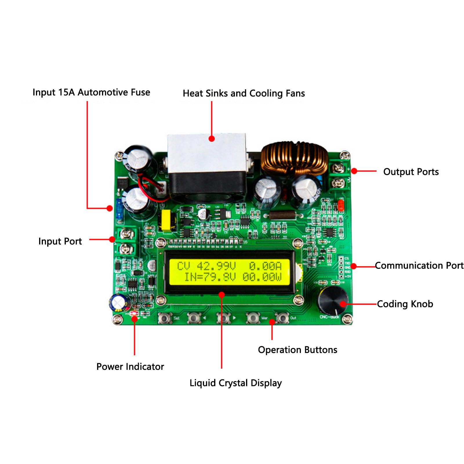 Hyuduo Przetwornica Prądu Stałego, moduł Przetwornicy Napięcia z regulacją Napięcia PCB, z Wyświetlaczem Cyfrowym i Wyjściem Stałoprądowym, do Stosowania w Zasilaczach Elektroniki