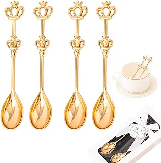 8 Pieces Golden Teaspoon Mini Gold Spoon with Crown Stainless Steel Coffee Cake Decorated Tea Spoons for Afternoon Tea Crown Spoon Party Favors