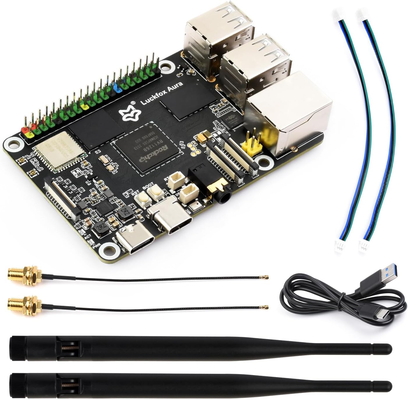 Luckfox Aura High-Performance Linux Development Board, Rockchip RV1126B Quad-Core 1.6GHz Processor, 3 Tops Computing Power, 4K Encoding and Decoding, 4GB RAM, 64GB eMMC Flash