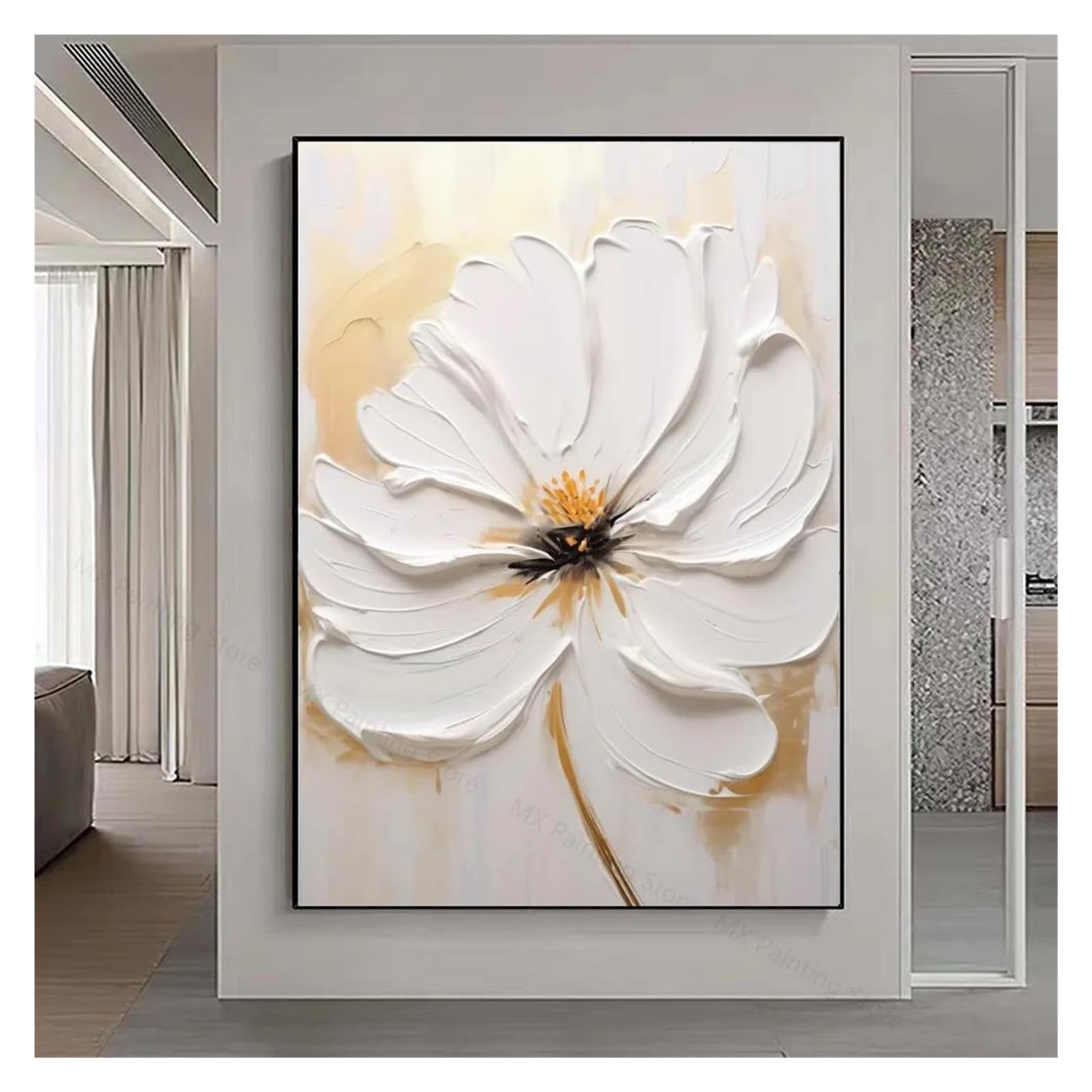 Byambd D Byamb Aesthetic Pictures White Flower Oil Painting On Canvas Poster No Frame Abstract Texture Flowers Painting,Living Room Wall Art Ecor(,60X90cm)