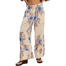 Womens Floral Striped Wide Leg Pants Elastic Waist Palazzo Trousers Summer Beach Casual Lounge Pants with Pockets