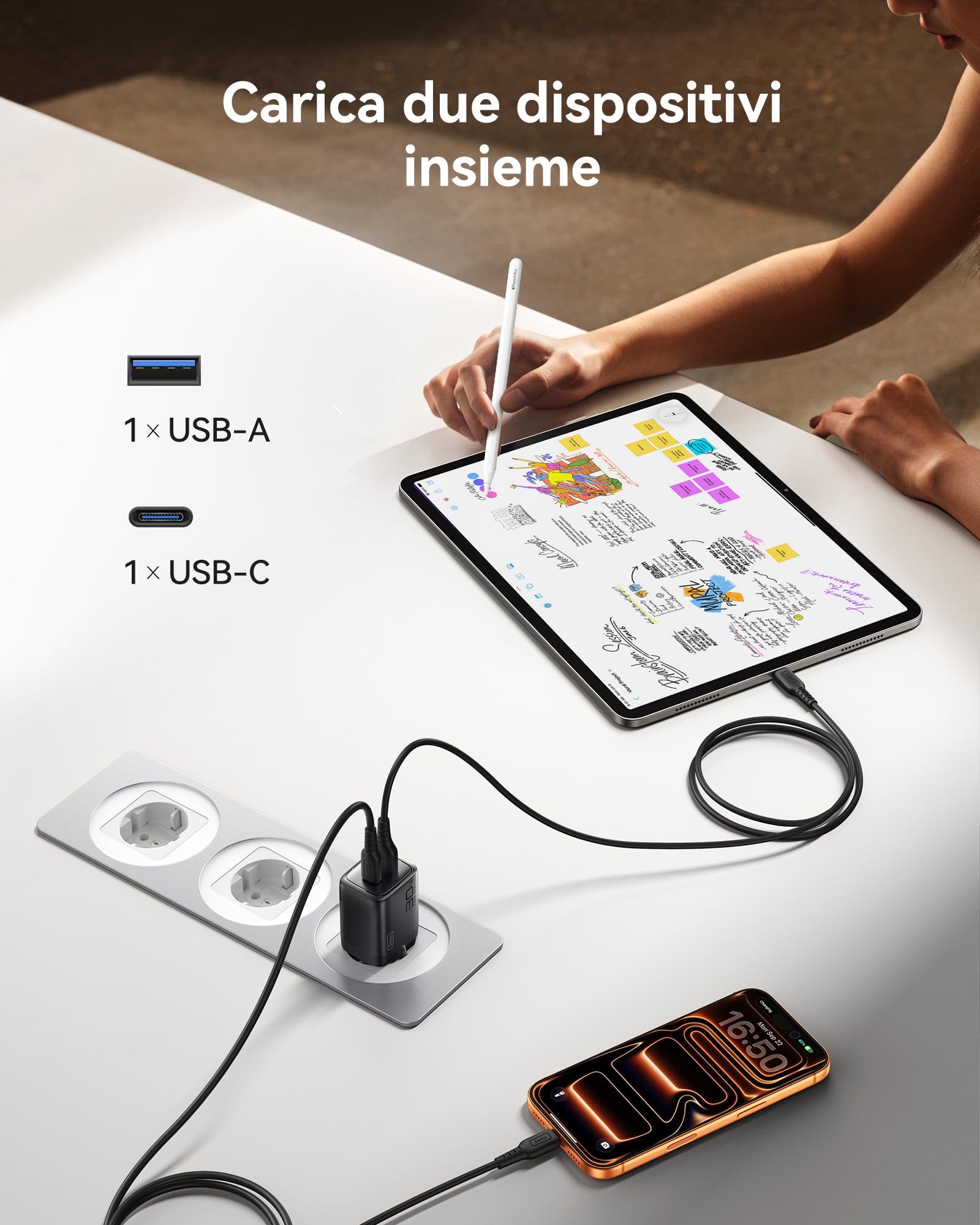 INIU Caricatore USB C 30W, 2-Pezzi Caricatore Rapido con Cavo USB-C 60W, 2-Porto [USB-C + USB-A] Presa di Ricarica per iPhone 17 16 Pro Max, iPad Pro Air, Samsung Galaxy S25 S24 Ultra, Google Pixel 9a