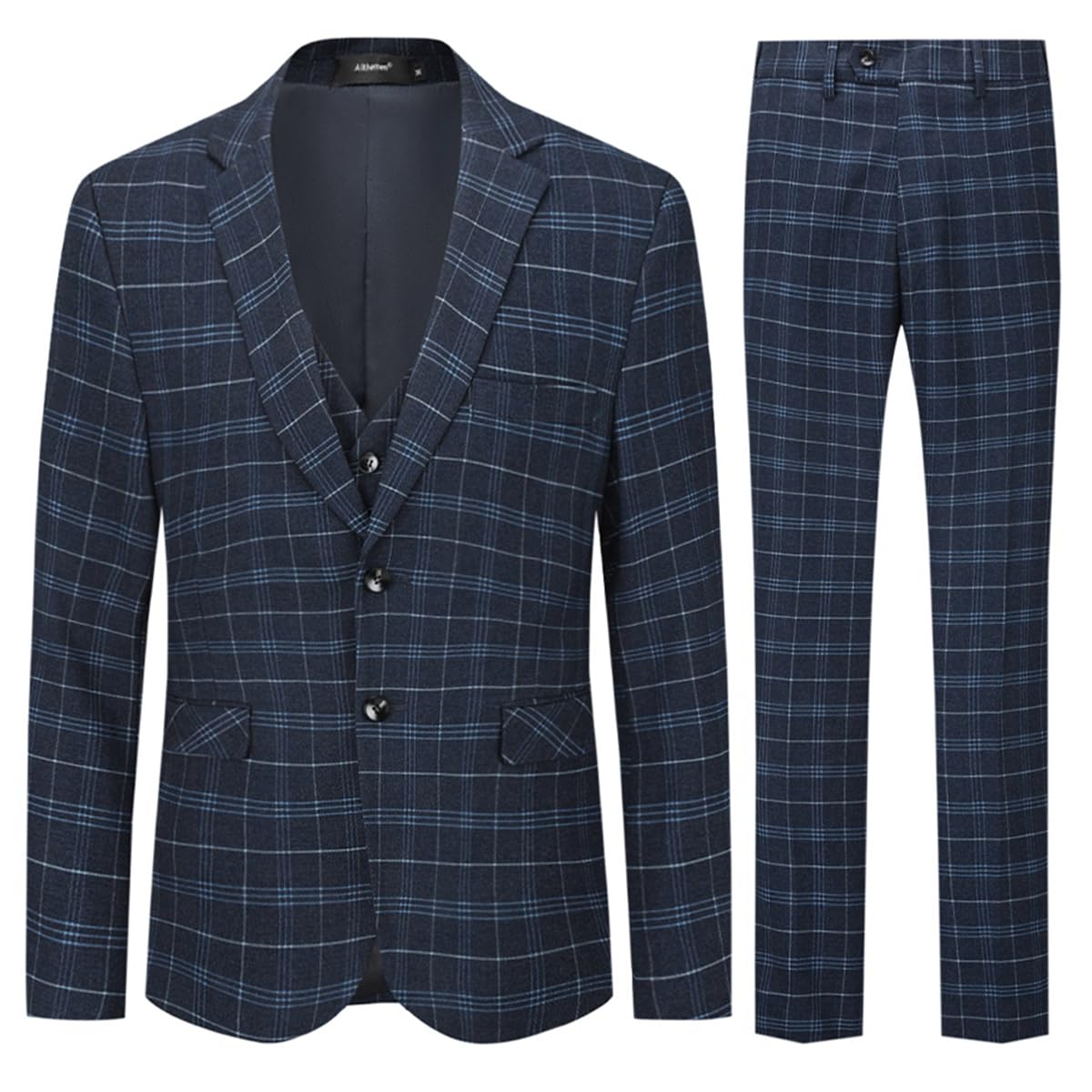 Allthemen Costume Homme 3 Pièces Tuxedo Slim Fit à Carreaux Deux Boutons d'affaire Mariage Trois Pièces Veste+Gilet+Pantalon Homme
