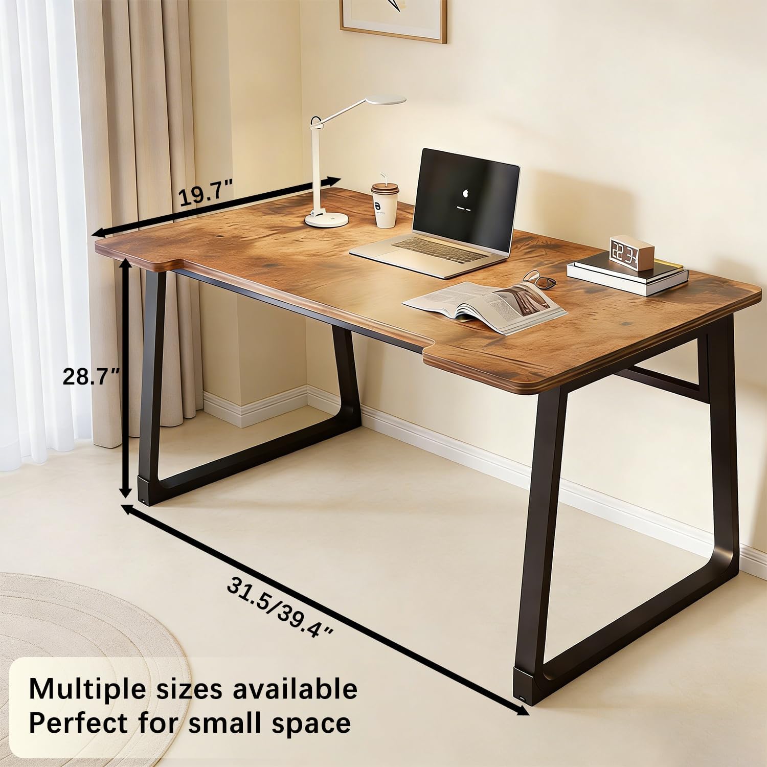Computer Desk 39.4 Inch Small Office Desk with Wood Top and Metal Frame, Study Writing Desk for Home, Bedroom, Gaming, U-Shaped Leg Design, Modern Simple - Image 2