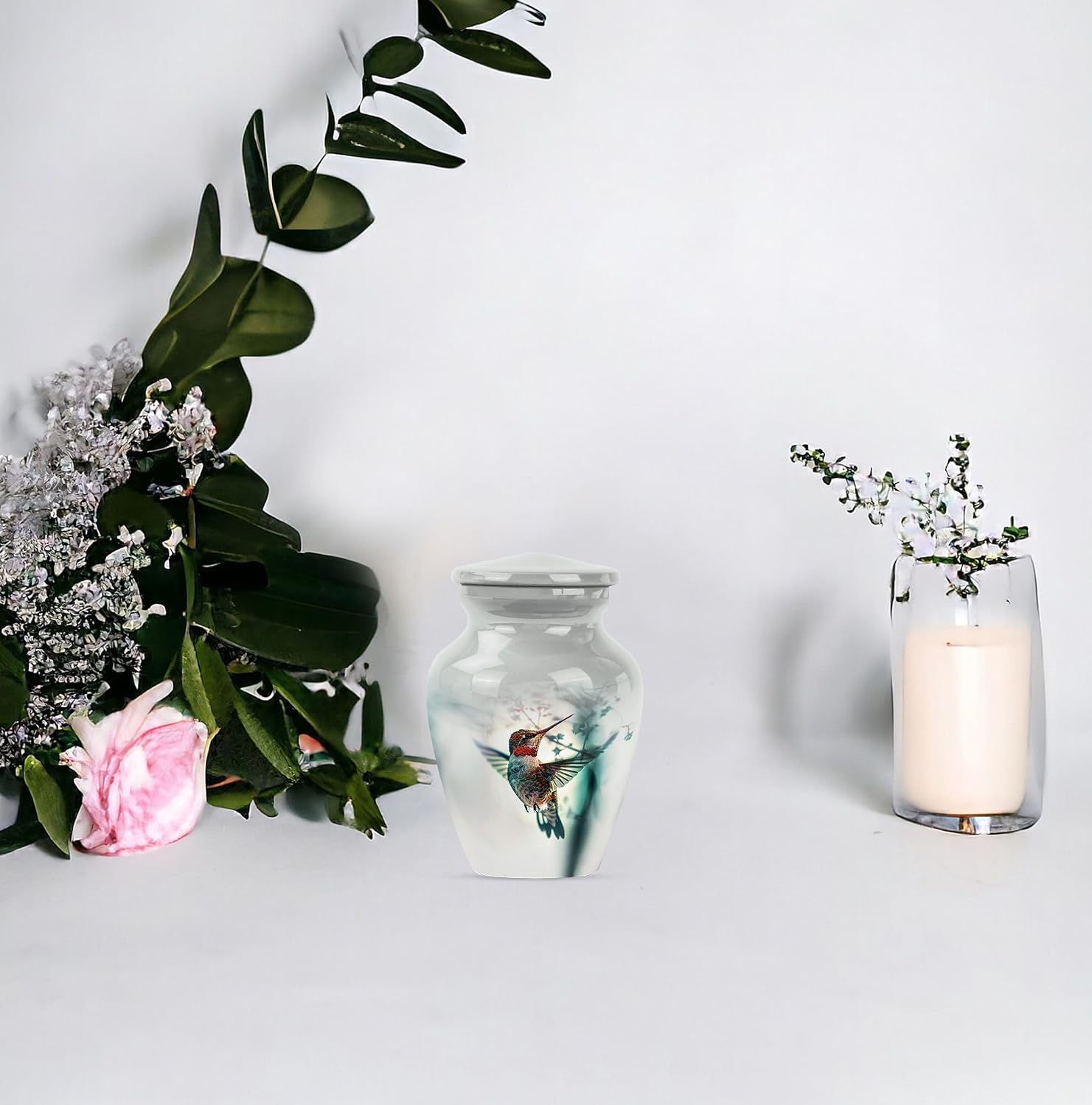 Hummingbird Urn for Ashes, 3 Inch Urn, White Urns for Human Ashes Adult Male, Small Keepsake Urns for Ashes, Cremation Urn for Ashes, Urns for Human Ashes Adult Man, Pet Urn for Ashes