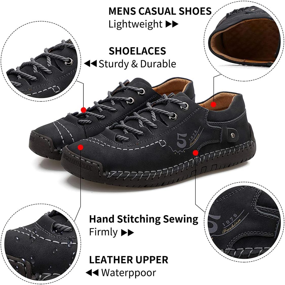 alcubieree Mens Leather Casual Shoes Comfortable Fashion Sneakers Loafers Lightweight Dress Walking Driving Shoes for Men（Size 7.5-13） - Image 3