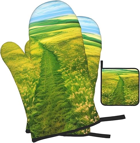 Miniatura 2 de Grassland Paths Anti-Scald Gloves and Pot Holders 3-Piece Set for Kitchen Baking and Grilling Christmas Mother's Day Housewarming Gift