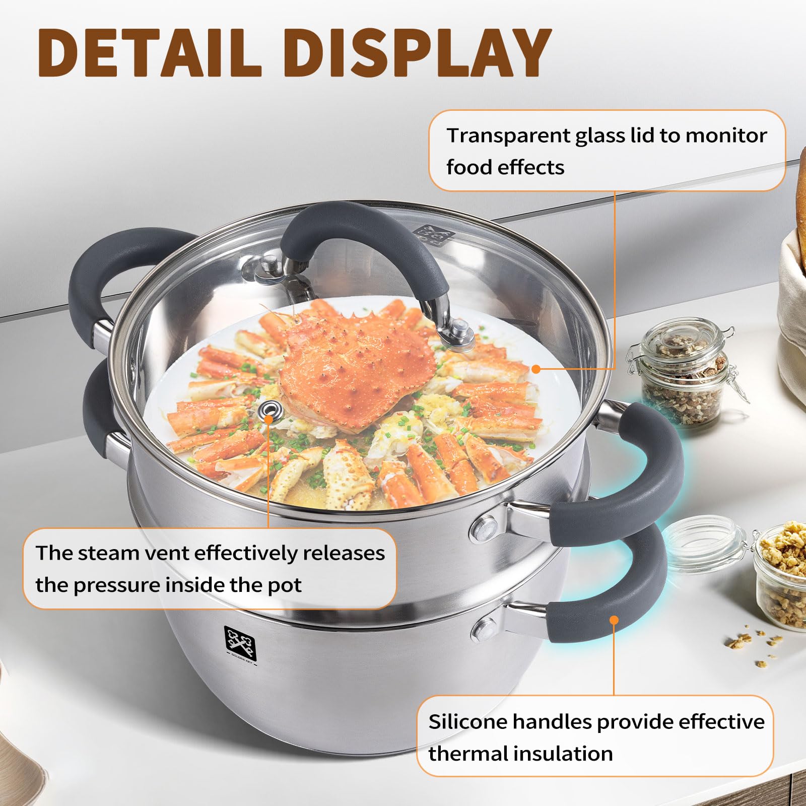 GOLDEN KEY 3.2qt Steamer Pot - 2 Tier Stainless Steel -4
