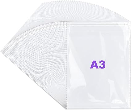 JIANTA A3 Cello Bags 100 Packs, 31cm x 46cm Self Seal Clear Cellophane Bags for A3 Artwork/Photos/Cards/Prints, Strong Thickness Packing Bags Display Bags