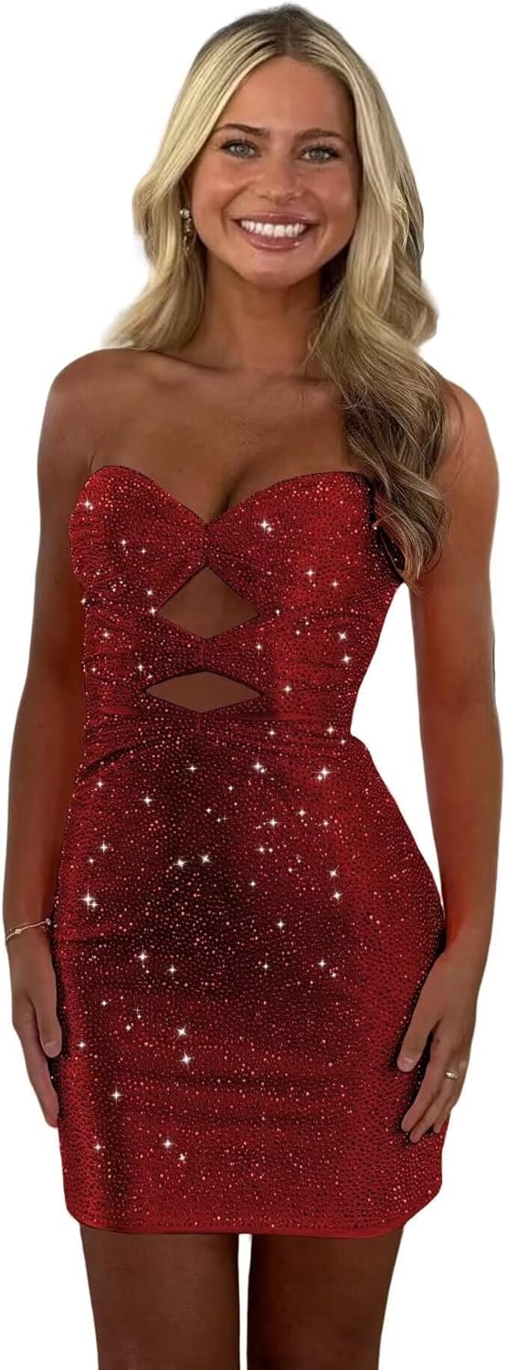 Sparkly Sequin Homecoming Dresses for Teens Strapless Tight Short Cocktail Party Dress 2025