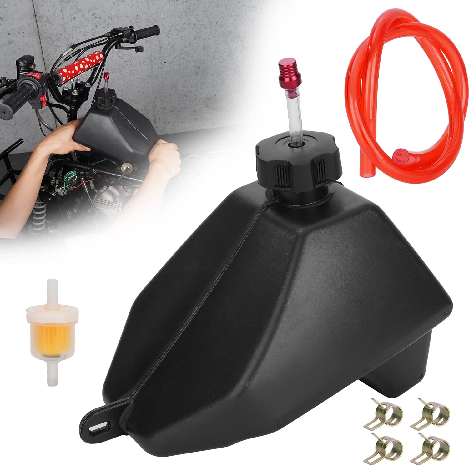 Motorcycle Gas Tank with Threaded Cap for 50cc 70cc 90cc 110cc 125cc Coolster 3050C 3125R Taotao ATA 125D 110B Boulder B1 Vitacci Roketa HAWK Ice bear Mountopz JCL Yamoto ATV Quad 4 Wheeler
