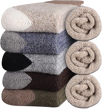 Heatuff Mens Winter Wool Socks Thermal Warm Soft Crew Socks 5 Pairs