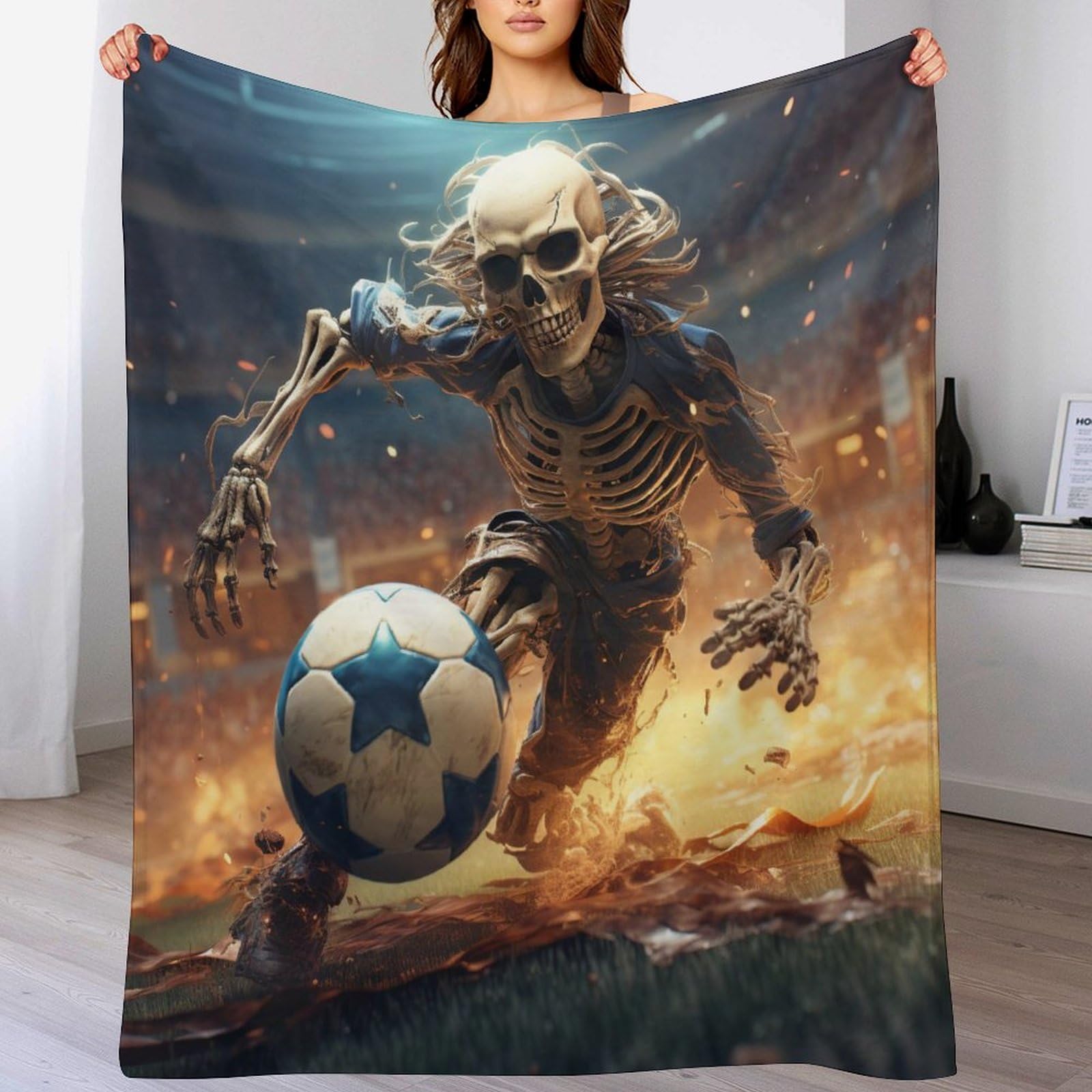Manta de calavera y fútbol para sofá mullida ideal para ver partidos