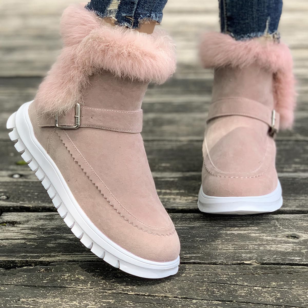 Women's Winter Boots Snow Ankle Boots Warm Fur Lined Slip on Booties,Side Ziper Outdoor Comfortable Winter Shoes for Women