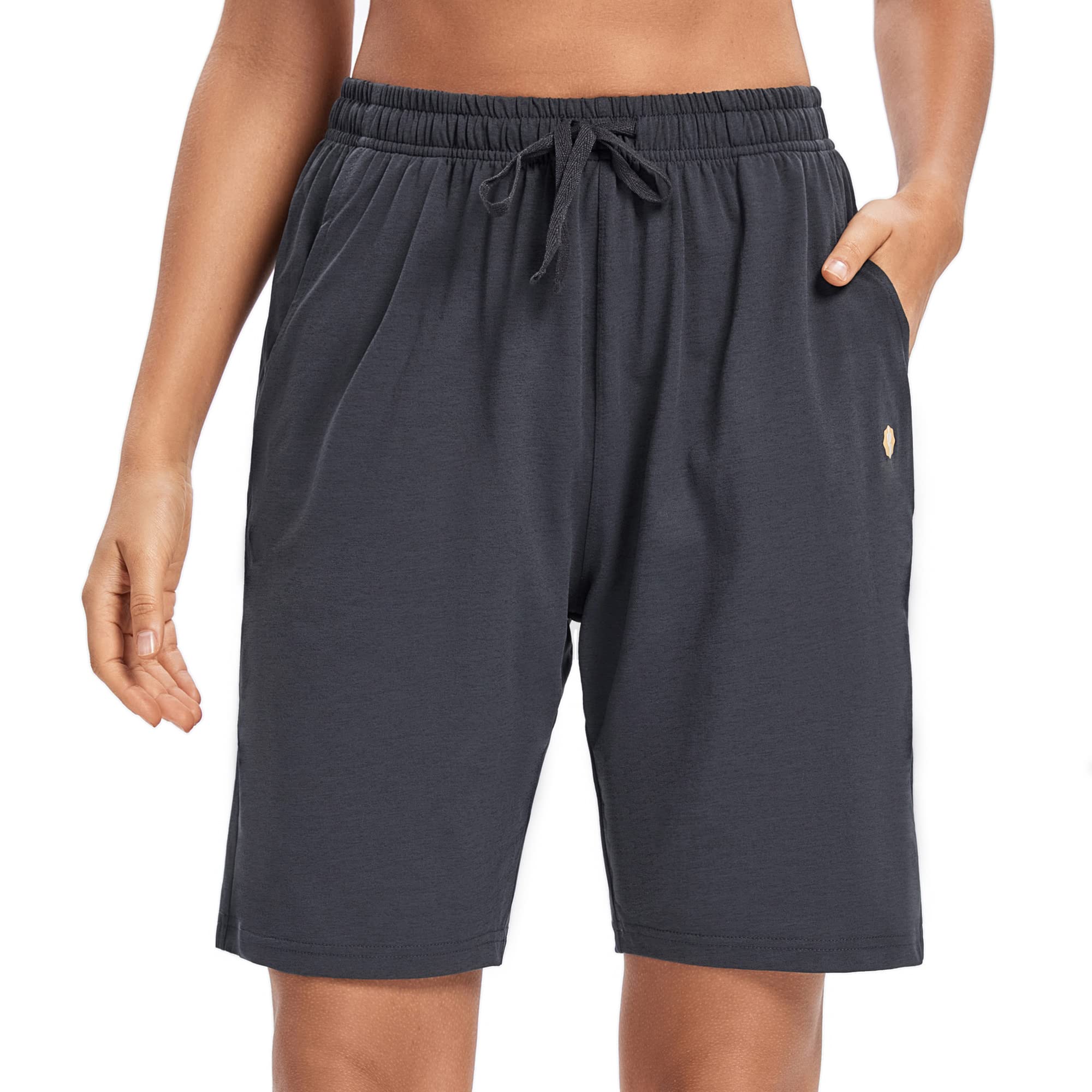 LUCKYCATCUS Women's Bermuda Shorts Jersey Shorts with Pockets Yoga Walking Athletic Long Shorts for Women Knee Length