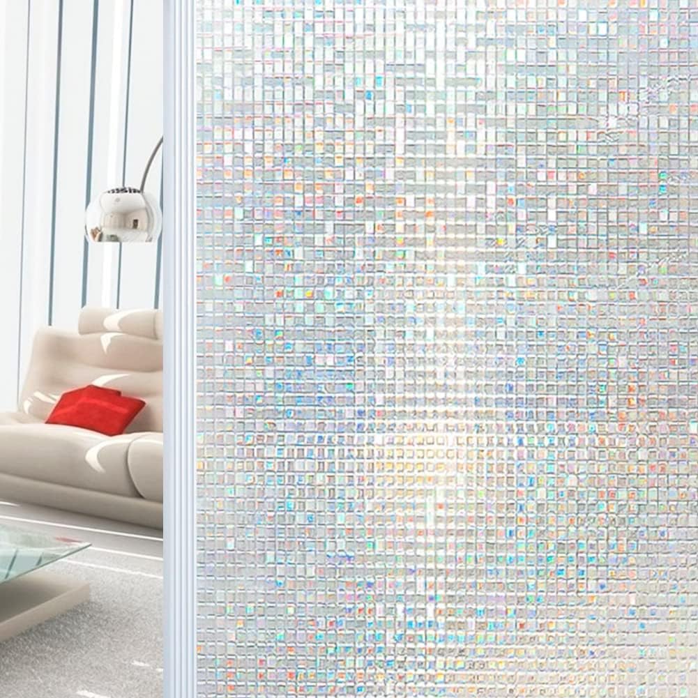 DUOFIRE 3D Window Film Small Mosaic Privacy Window Film Decorative Film Static Cling Glass Film No Glue Anti-UV Window Sticker Non Adhesive for Home Kitchen Office 17.7in. x 78.7in. DL004