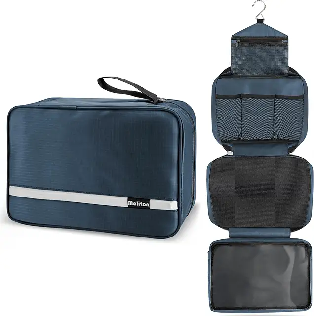 Maliton Navy Blue Hanging Toiletry Bag - Multifunctional Travel Organizer