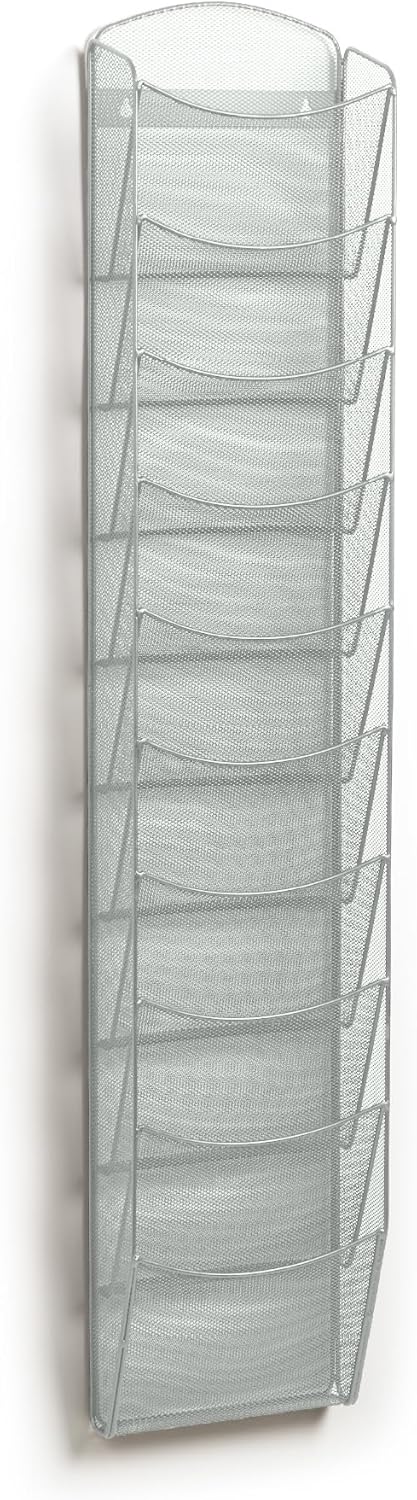 Safco Products Onyx Commercial 10 Pocket Magazine Rack 5579SL-Silver-Stainless Steel- Wall Mounted-5 lbs Capacity-Organize Magazines or Journal