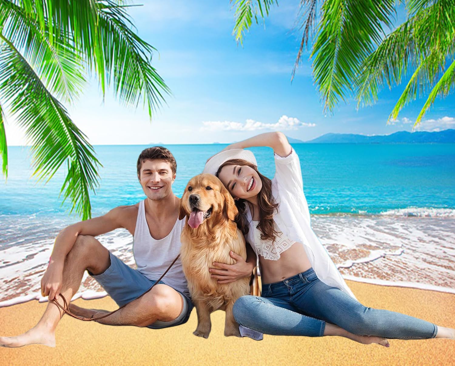 3x2m Sfondo Spiaggia estate tropicale foglie di palma mare isola blu mare cielo fotografia sfondo matrimonio sposa baby shower compleanno Luau Party decorazioni Banner Photo Booth Props